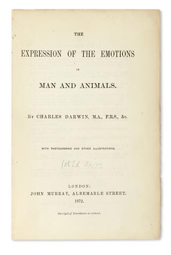 DARWIN, CHARLES. The Expression of the Emotions in Man and Animals.  1872